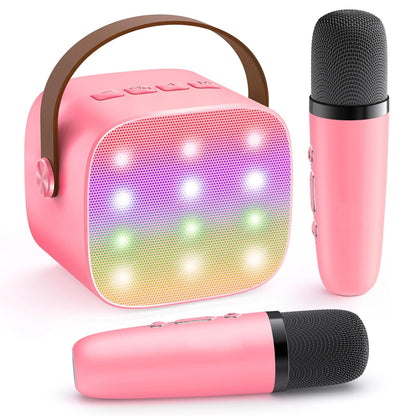 YLL Mini Karaoke Machine for Kids Adults, Portable Bluetooth Speaker with 2 Wireless Microphones, Trendy Birthday Gifts Toys for Girls Ages 3, 4, 5, 6, 7, 8, 9, 10+ Years Old Home Family Party (P-ink)