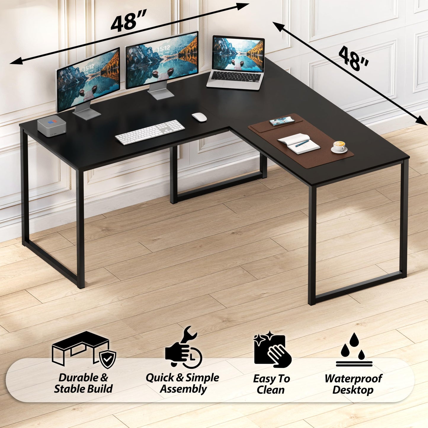 SHW Mission 32-Inch Home Office Computer Desk, Black