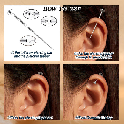 GEMQUEEN Piercing Taper Ball Grabber Tool for Changing Jewelry - 14G 16G 18G 20G Stainless Steel Flat Back Earrings Applicator Tool Threadless Insertion Pin Thread Body Piercing Kit for Ear Nose Lip