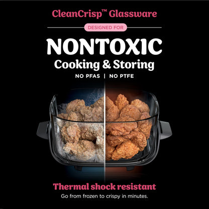 Ninja Crispi 4 in 1 Glass Air Fryer, 450°F, Non Toxic, 4QT and 6 Cup Containers with Lids, Dishwasher Safe, Cyberspace Gray, 1 Count, FN101GY