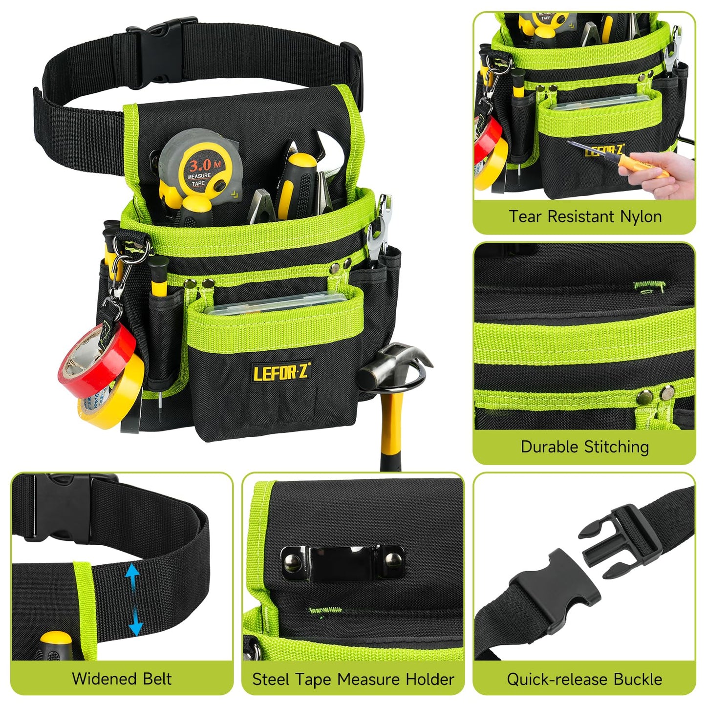 Tool Belt,Magnetic Tool Pouch,14-Pockets Tool Belts for Men,Detachable & Adjustable Tool Pouch belt for Electrician,Carpenter,Construction,Work Apron,Utility Belt,Black-Yellow