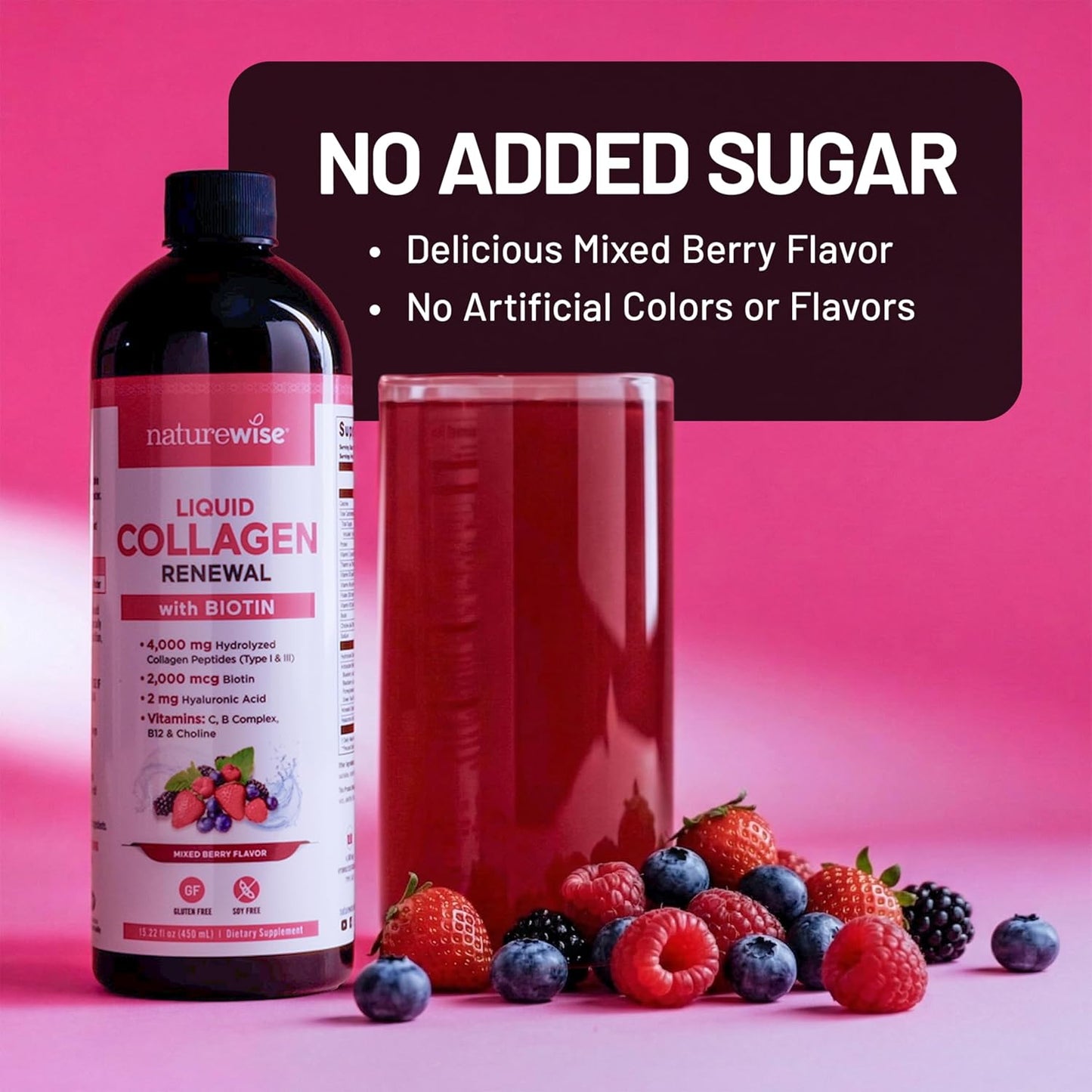 NatureWise Hydrolyzed Liquid Collagen for Women & Men 4000mg - High Absorption, Type 1 & 3 Peptides with Biotin + Vitamin C + Vitamin B Complex & Hyaluronic Acid -Mixed Berry - 10 Tubes[10 Day Supply]
