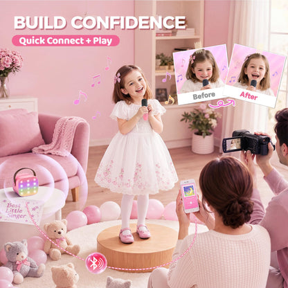 YLL Mini Karaoke Machine for Kids Adults, Portable Bluetooth Speaker with 2 Wireless Microphones, Trendy Birthday Gifts Toys for Girls Ages 3, 4, 5, 6, 7, 8, 9, 10+ Years Old Home Family Party (P-ink)