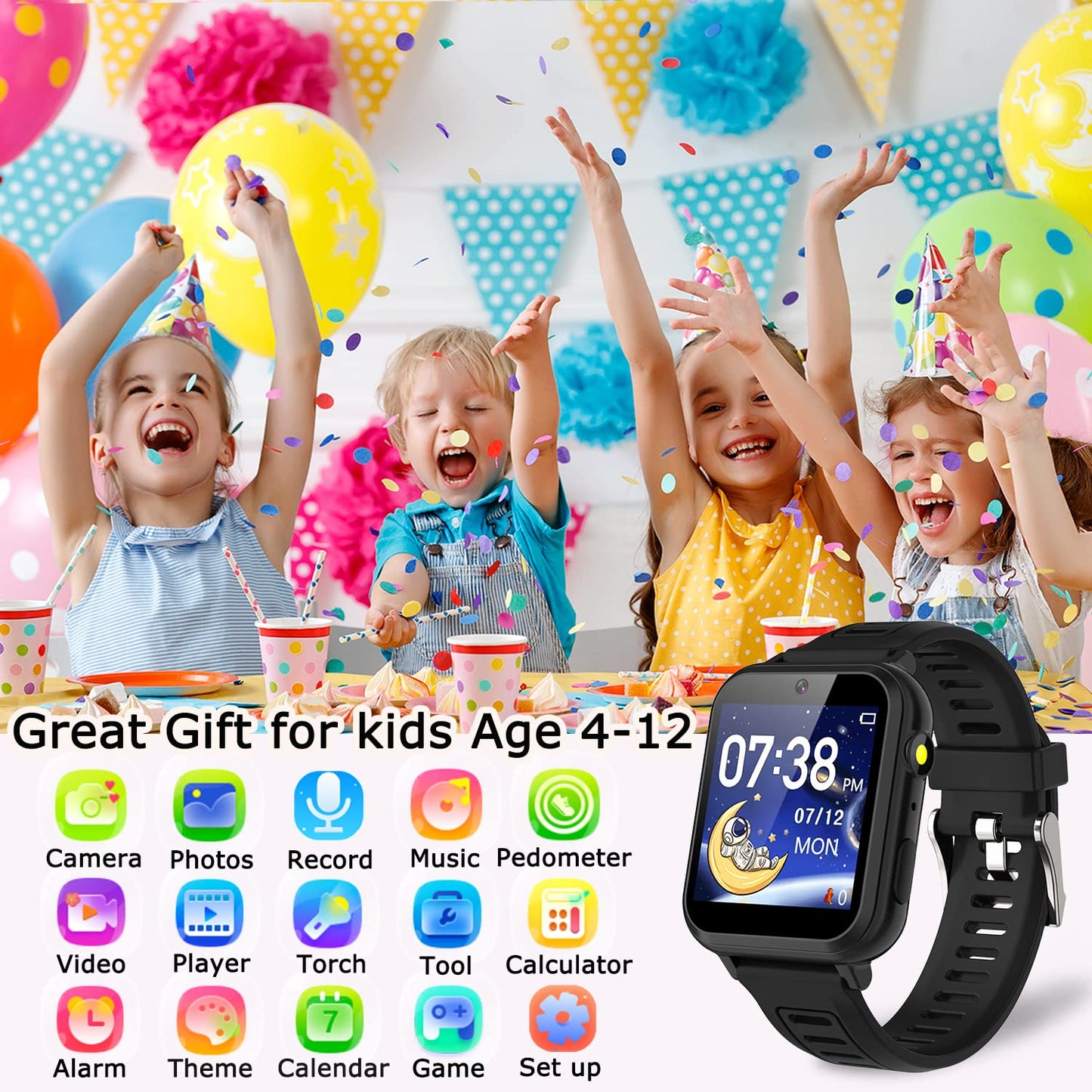 Cosjoype Kids Game Smart Watch for Kids with 39 Puzzle Games HD Touch Screen Camera Music Player Pedometer Alarm Clock Calculator Flashlight 12/24hr Kid Watch Gift for 4-12 Year Old Boys Toys for Kid