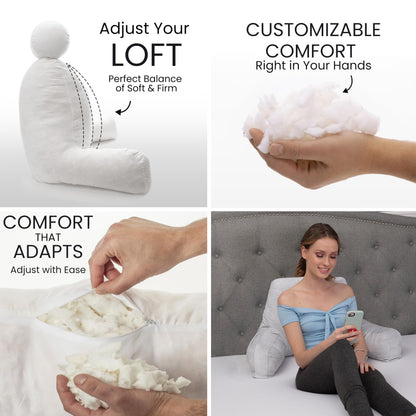 Husband Pillow XXL The Original for Adults - 30" Tall Backrest for Sitting Up in Bed - Firm Support Reading & Bed Rest Pillows for Adults, Neck Roll, Removable Cover - TV - Dark Grey