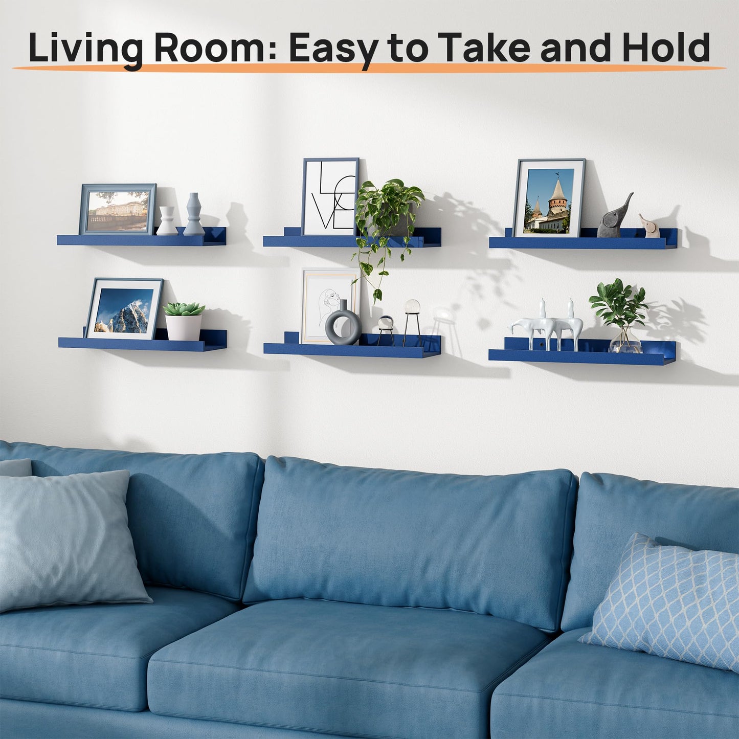 upsimples Floating Shelves for Wall, Wall Shelves for Decor Storage Set of 6, Wall Mounted Wood Shelf for Bedroom, Living Room, Bathroom, Kitchen, Picture Ledge Shelf, Black
