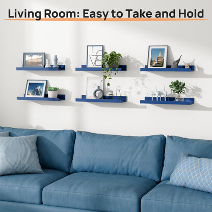upsimples Floating Shelves for Wall, Wall Shelves for Decor Storage Set of 6, Wall Mounted Wood Shelf for Bedroom, Living Room, Bathroom, Kitchen, Picture Ledge Shelf, Black