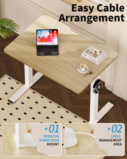 Okin Small Electric Standing Desk, 36" x 24" Whole Piece Height Adjustable Desk, Oak Sit to Stand Computer Workstation with Wheels for Home Office