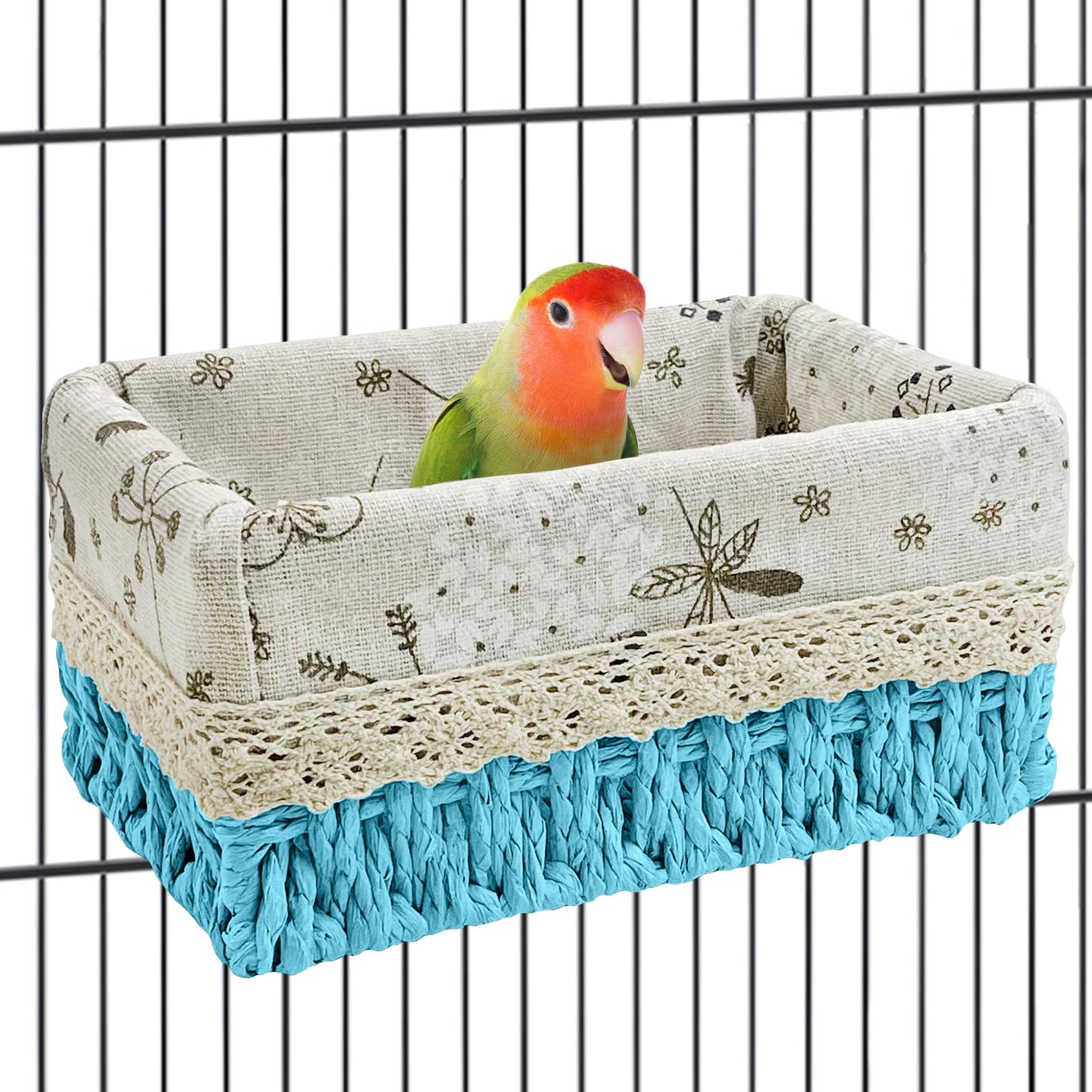 kathson Bird Nest Parrot House Birds Sleeping Bed Straw Weave All Season Hanging Hammock Bird Bed Snuggle Hut Birdcage Accessories for Parakeets Budgies Cockatiels Conures Quaker Parrot(Yellow)