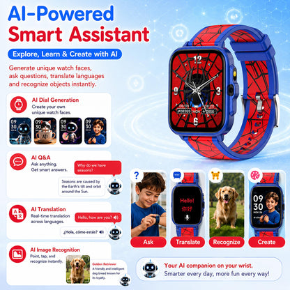 Smart Watch for Kids Boys Age 5-12, Ai Functions Games HD Touch Screen Watches with Video Camera Music Player Pedometer Heart Rate Sleep Tracker Christmas Birthday Gifts for Boys (Camouflage, 1.85")