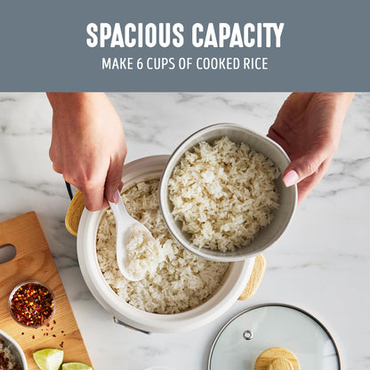 GreenLife Rice Cooker with Removable PFAS-Free Ceramic Nonstick Pot, 3-Cups Uncooked/6-Cups Cooked, Grains & Oatmeal Multicooker, Compact One-Switch Design, Auto Keep Warm, Easy Clean, Cream
