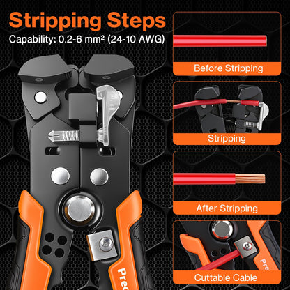 Preciva Ferrule Crimping Tool Kit - AWG 28-5 Hexagonal Ferrule Crimper with Automatic Wire Stripper and 1375Pcs Single/Twin Ferrule Connectors, Self-Adjustable Ratchet Ferrule Terminals Crimping Tool