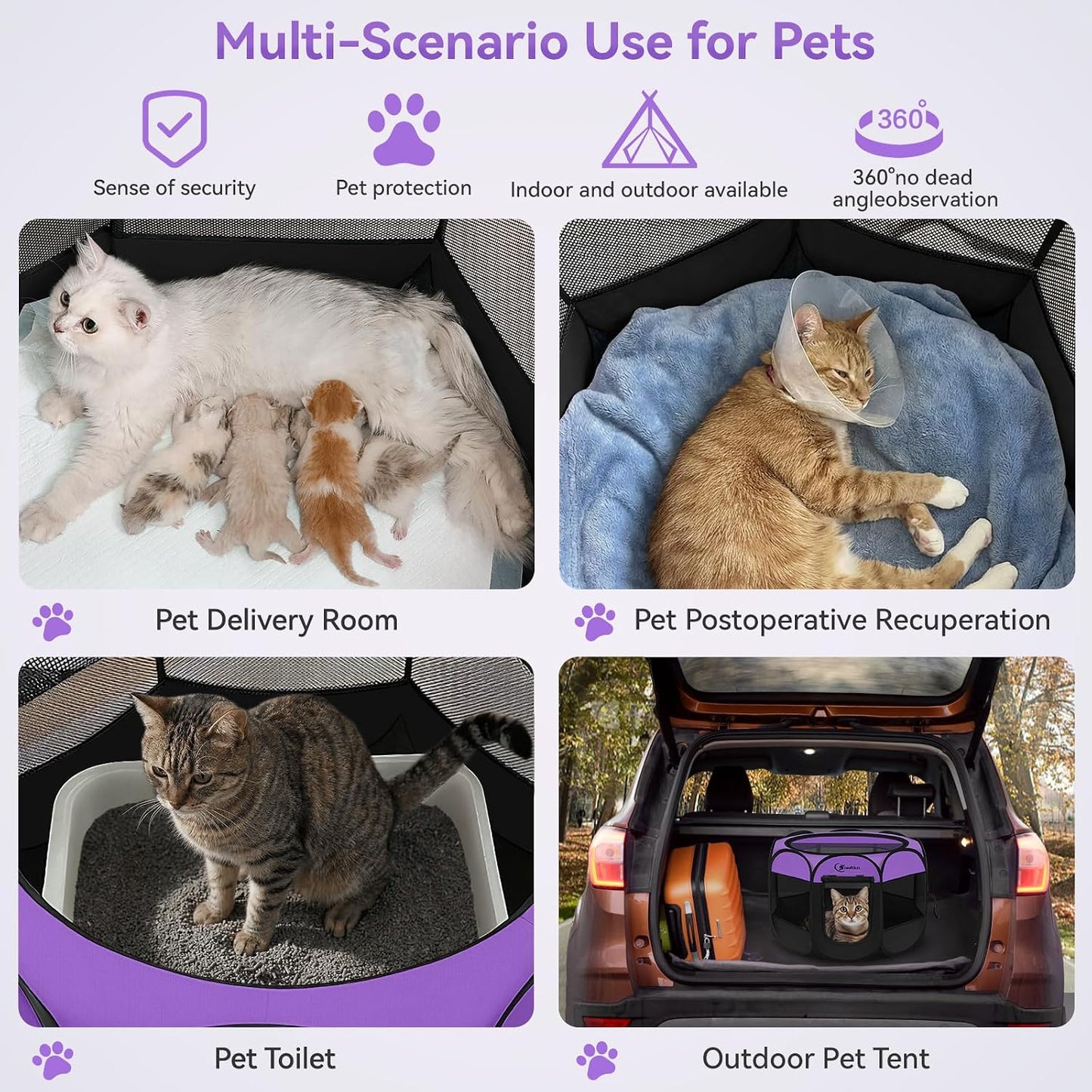 Siedihit Dog Cat Playpen, Puppy Pet Playpen Indoor for Small Dog Crate Tent Cage Outdoor, Portable Pop Up Dogs Enclosure Kennel with Carrying Case for Dogs/Cats/Rabbits(Grey, Small