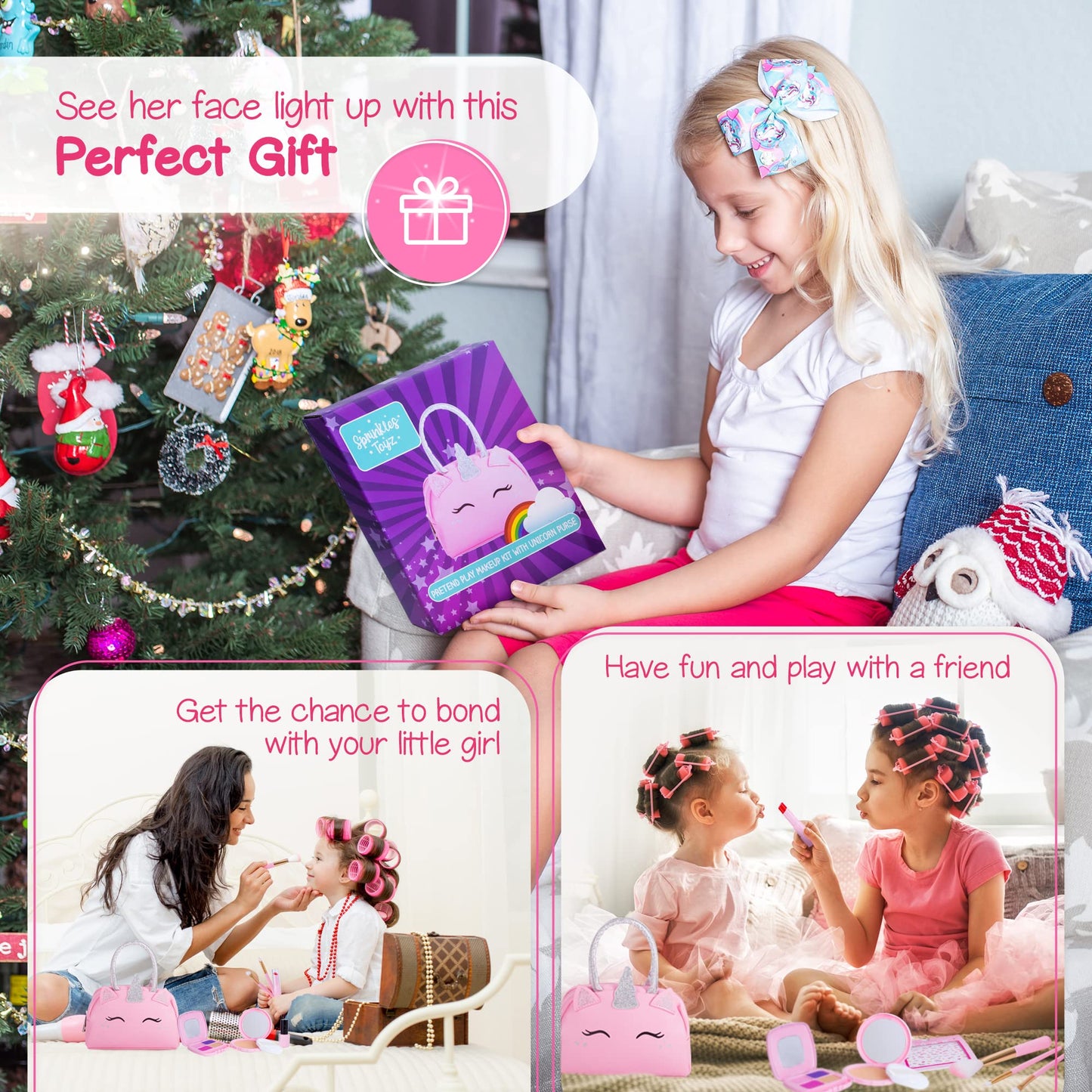 Kids Real Makeup Kit with Pink Unicorn Purse, Non Toxic Washable Make Up Set - Unicorn Toys for Girls Age 4-6, 5 Year Old Girl Birthday Gift Ideas, Toddler Little Girl Gifts 3 4 5 6 7 8 9 10 Years Old
