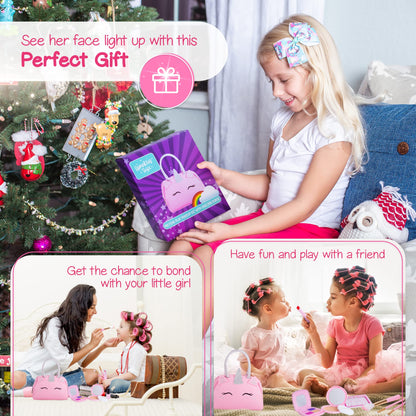 Kids Real Makeup Kit with Pink Unicorn Purse, Non Toxic Washable Make Up Set - Unicorn Toys for Girls Age 4-6, 5 Year Old Girl Birthday Gift Ideas, Toddler Little Girl Gifts 3 4 5 6 7 8 9 10 Years Old