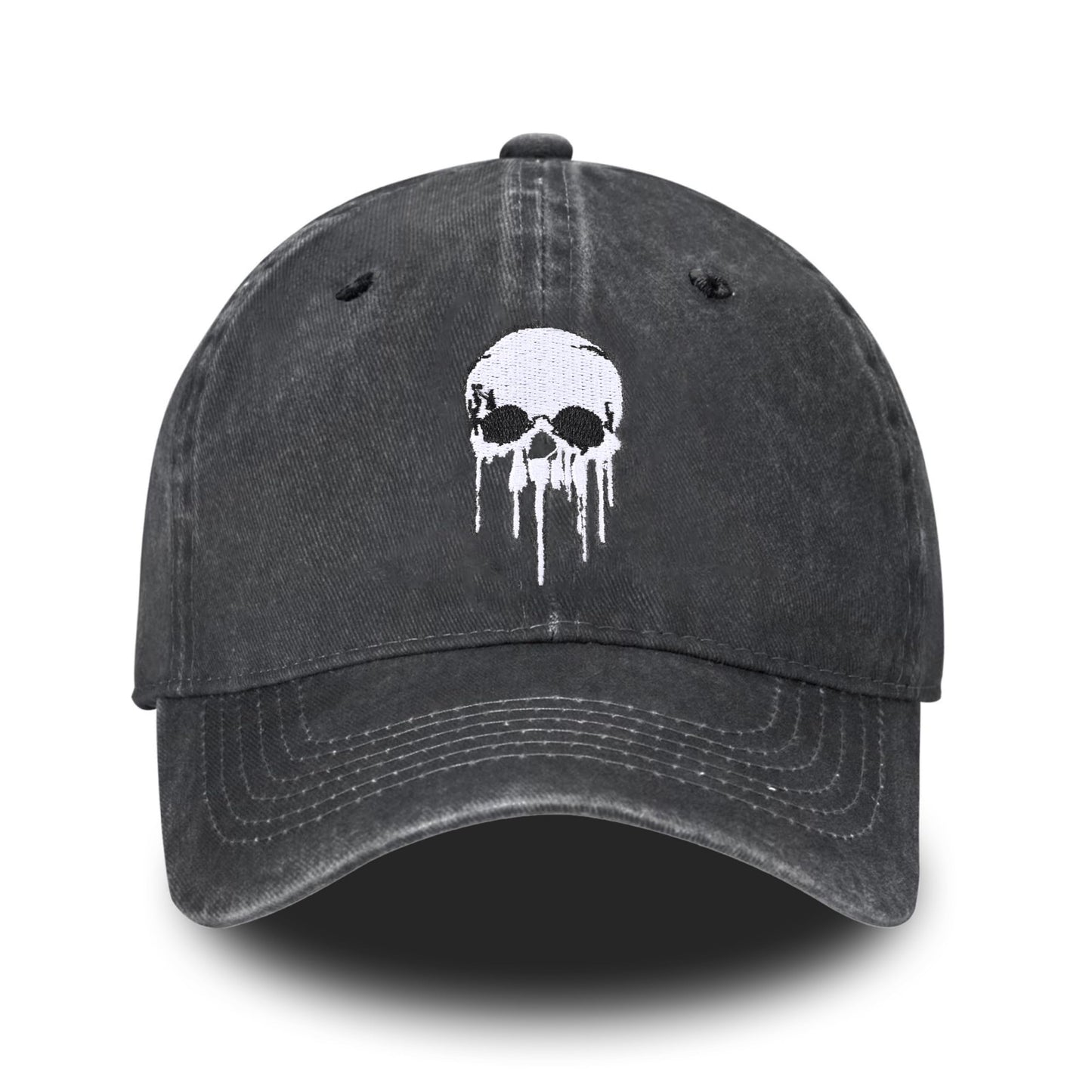 Embroidered Baseball Cap Adjustable Vintage Washed Distressed Denim Baseball Hat for Women Men