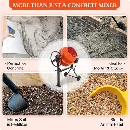 5 Cubic Ft Concrete Cement Mixer with Wheel and Stand,Electric ConcreteMixer 0.75 HP 550W Adjustable Tilt, Portable Heavy Concrete Mud Mixer Toolsfor Mortar Stucco Seeds and Fodder