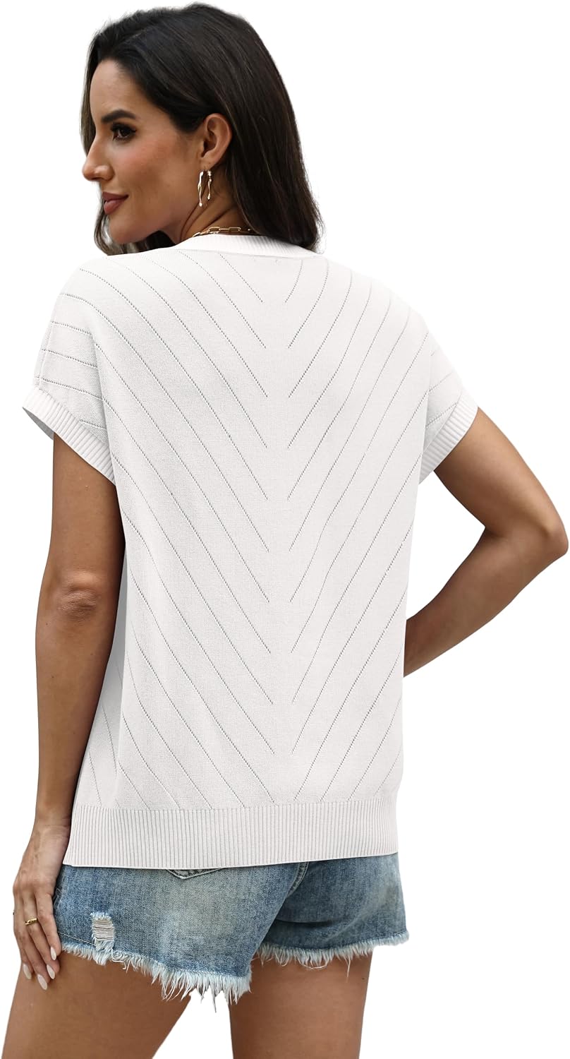 WIHOLL Womens Summer Tops Short Sleeve Sweater Work Office Business Casual Outfits Fashion Clothing