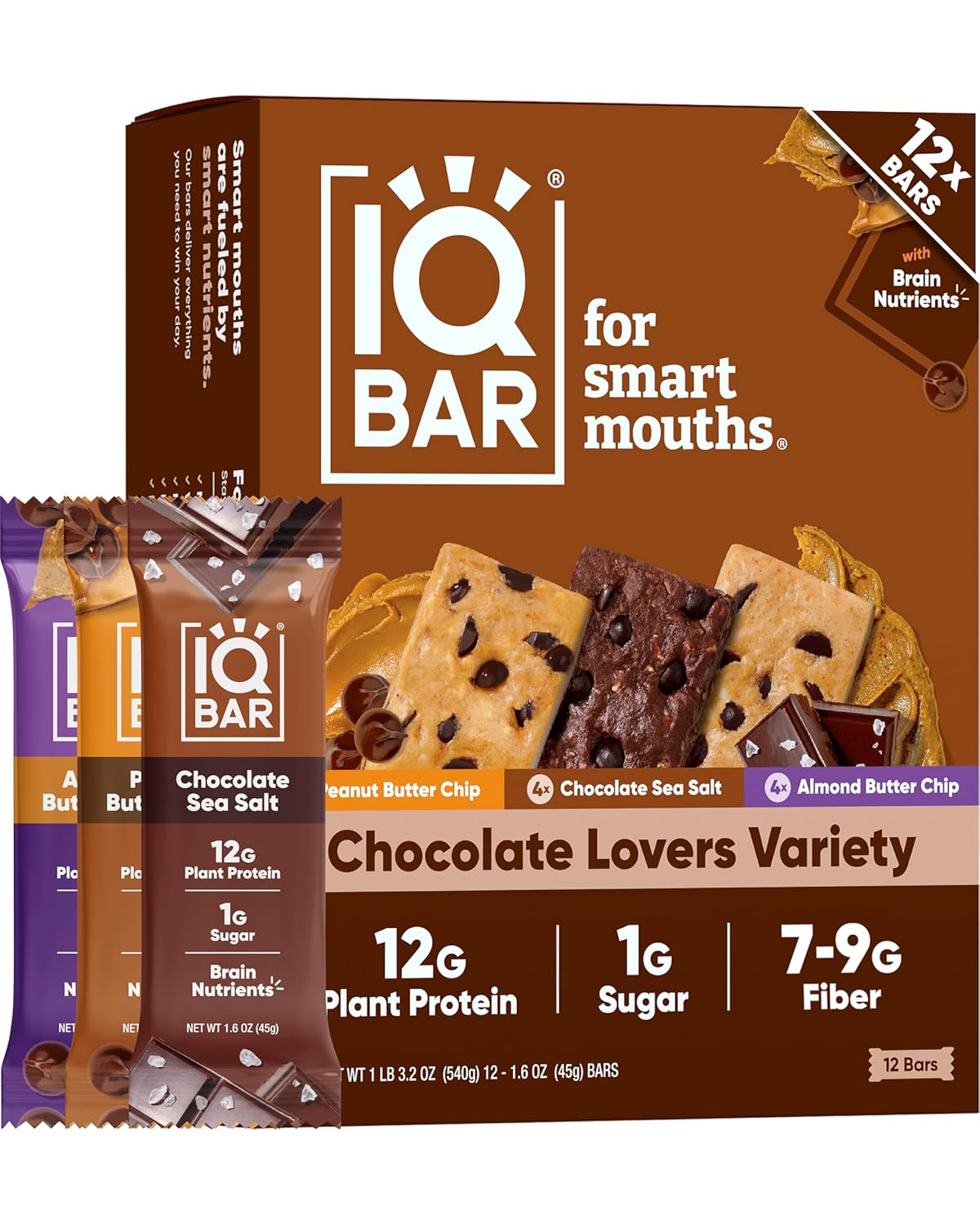 IQBAR Clean Plant Protein Bars, Almond Butter Chip 12-Count | Protein Snack | High Fiber, High Protein, Low Sugar, Clean Label Project Certified | Gluten Free, Dairy Free, Vegan, Keto, Soy Free