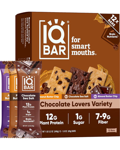 IQBAR Clean Plant Protein Bars, Almond Butter Chip 12-Count | Protein Snack | High Fiber, High Protein, Low Sugar, Clean Label Project Certified | Gluten Free, Dairy Free, Vegan, Keto, Soy Free