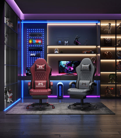Gamtimer Gaming Chair with Footrest, Ergonomic Computer Chair, PU Breathable Material with Headrest and Lumbar Support, Suitable for Silla Gamer and Adults（Grey）