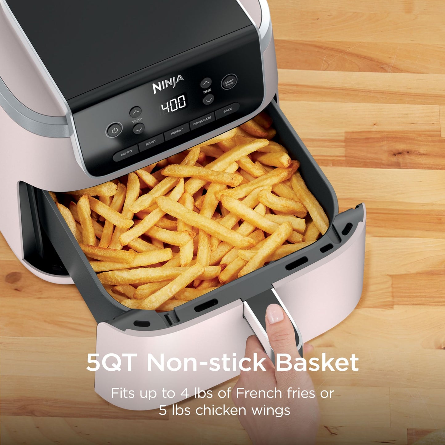 Ninja Air Fryer with Air Crisp | 5 QT Capacity fits up to 4lbs of Fries | 4-in-1 Pro Air Fry, Roast, Reheat, Dehydrate | 400°F Max Temp | 1750 Watts | W/Nonstick Basket & Crisper Plate | Grey | AF141