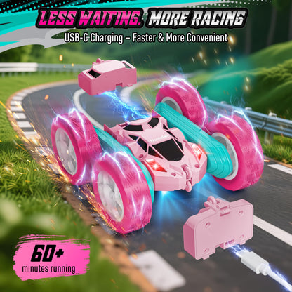 Hamdol Remote Control Car for Kids, 360° Rotating Double-Sided RC Car with LED Headlights, 4WD 2.4GHz Electric Rechargeable Toy Vehicle for Boys and Girls, Perfect Birthday