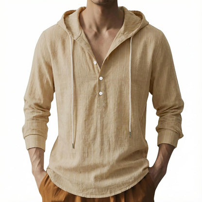 Mens Cotton Linen Hoodies Long Sleeve Button Down Shirts Casual Hawaiian Beach Yoga Sweatshirts