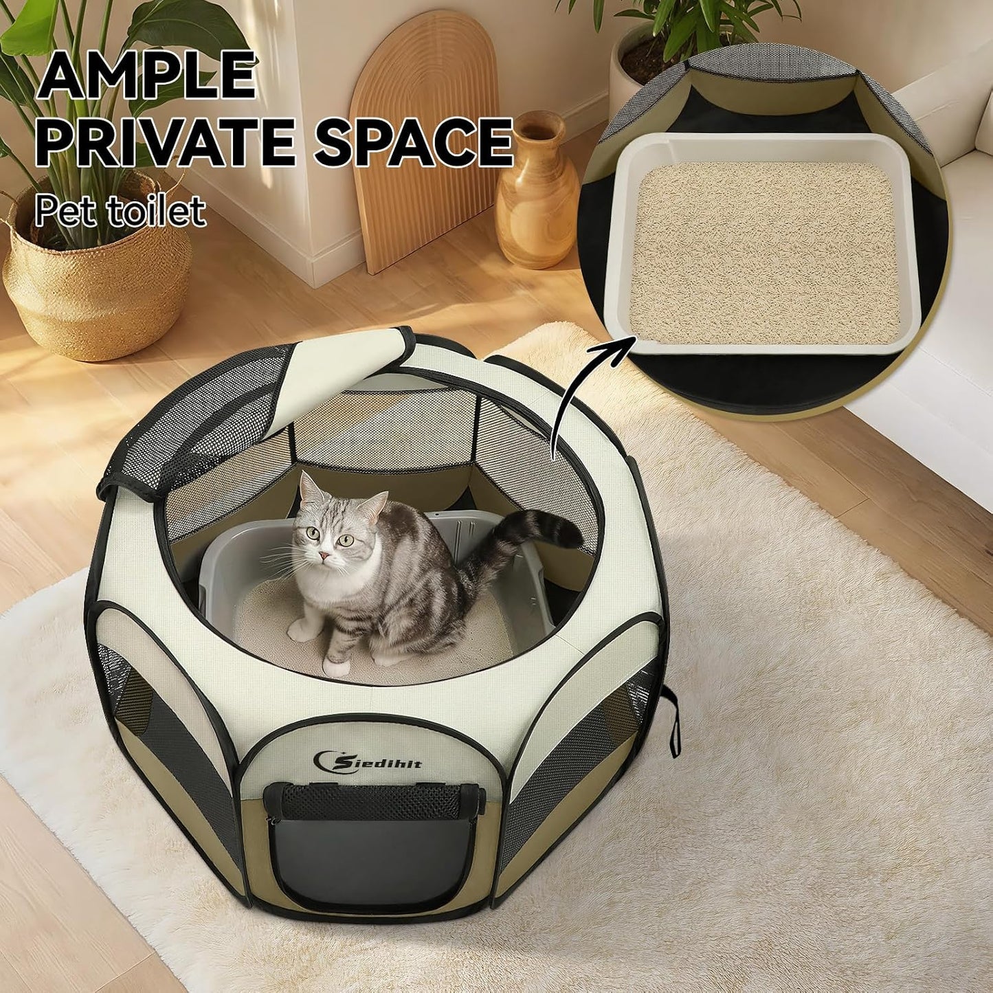 Siedihit Dog Cat Playpen, Puppy Pet Playpen Indoor for Small Dog Crate Tent Cage Outdoor, Portable Pop Up Dogs Enclosure Kennel with Carrying Case for Dogs/Cats/Rabbits(Grey, Small