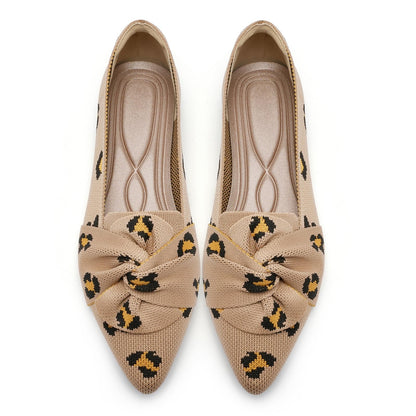 HIULYCENCE Flats for Womens Pointed Toe Ballet Flats with Bow Comfortable Knit Dressy Flats