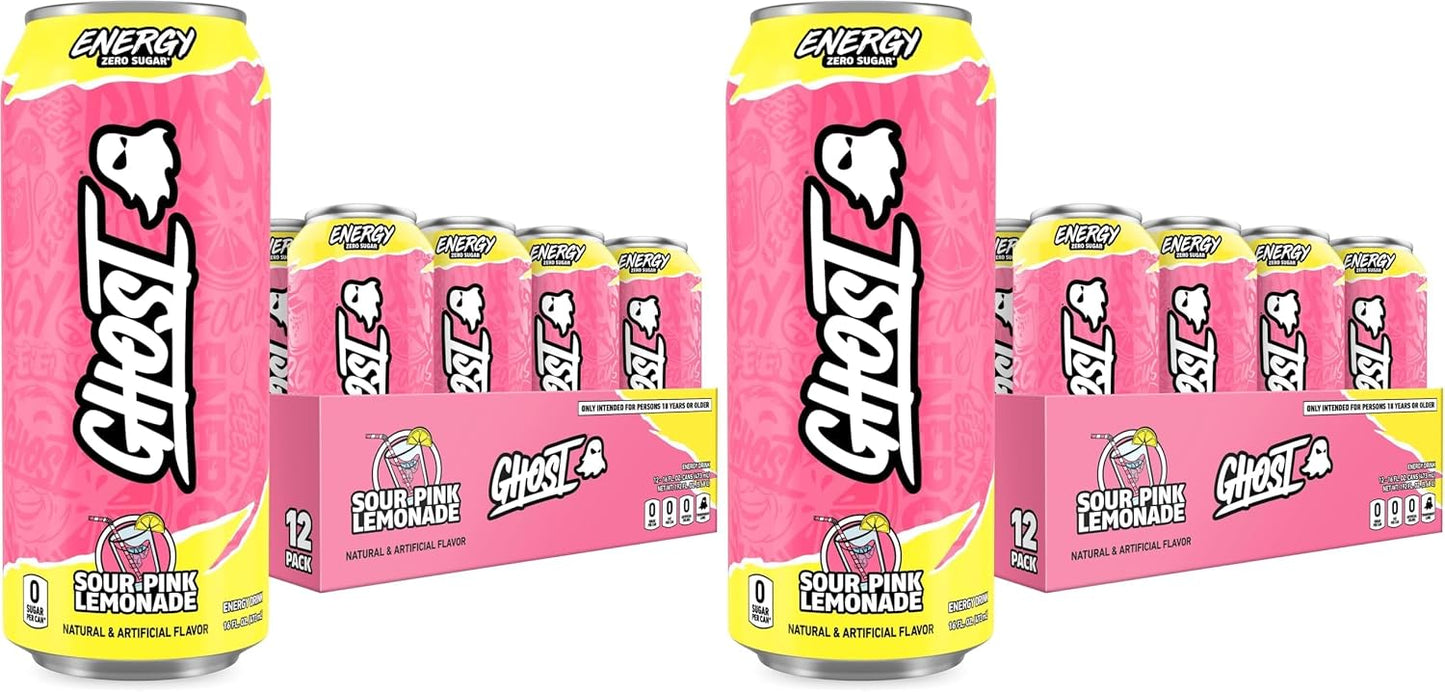 GHOST Energy Drink, Zero Sugars, 12-Pack, Cherry Limeade, 16oz | Energy & Focus Pre Workout Drink, No Artificial Colors, Gluten-Free, Vegan - 200MG Natural Caffeine, L-Carnitine, Taurine