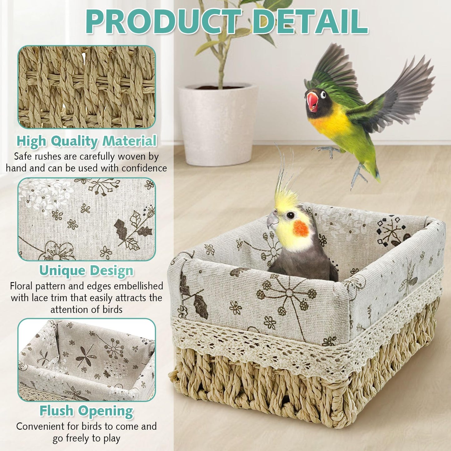 kathson Bird Nest Parrot House Birds Sleeping Bed Straw Weave All Season Hanging Hammock Bird Bed Snuggle Hut Birdcage Accessories for Parakeets Budgies Cockatiels Conures Quaker Parrot(Yellow)