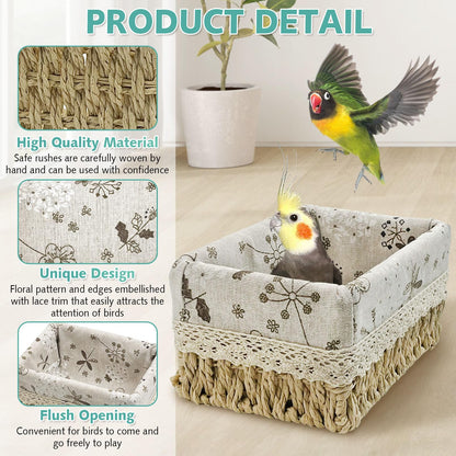 kathson Bird Nest Parrot House Birds Sleeping Bed Straw Weave All Season Hanging Hammock Bird Bed Snuggle Hut Birdcage Accessories for Parakeets Budgies Cockatiels Conures Quaker Parrot(Yellow)