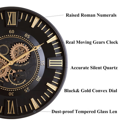CLXEAST Mid Century Minimalist Modern Wall Clocks,24 Inch Wall Clock with Moving Gears, Large Cream Gold Wall Clocks for Living Room Decor,House Warming Gifts New Home