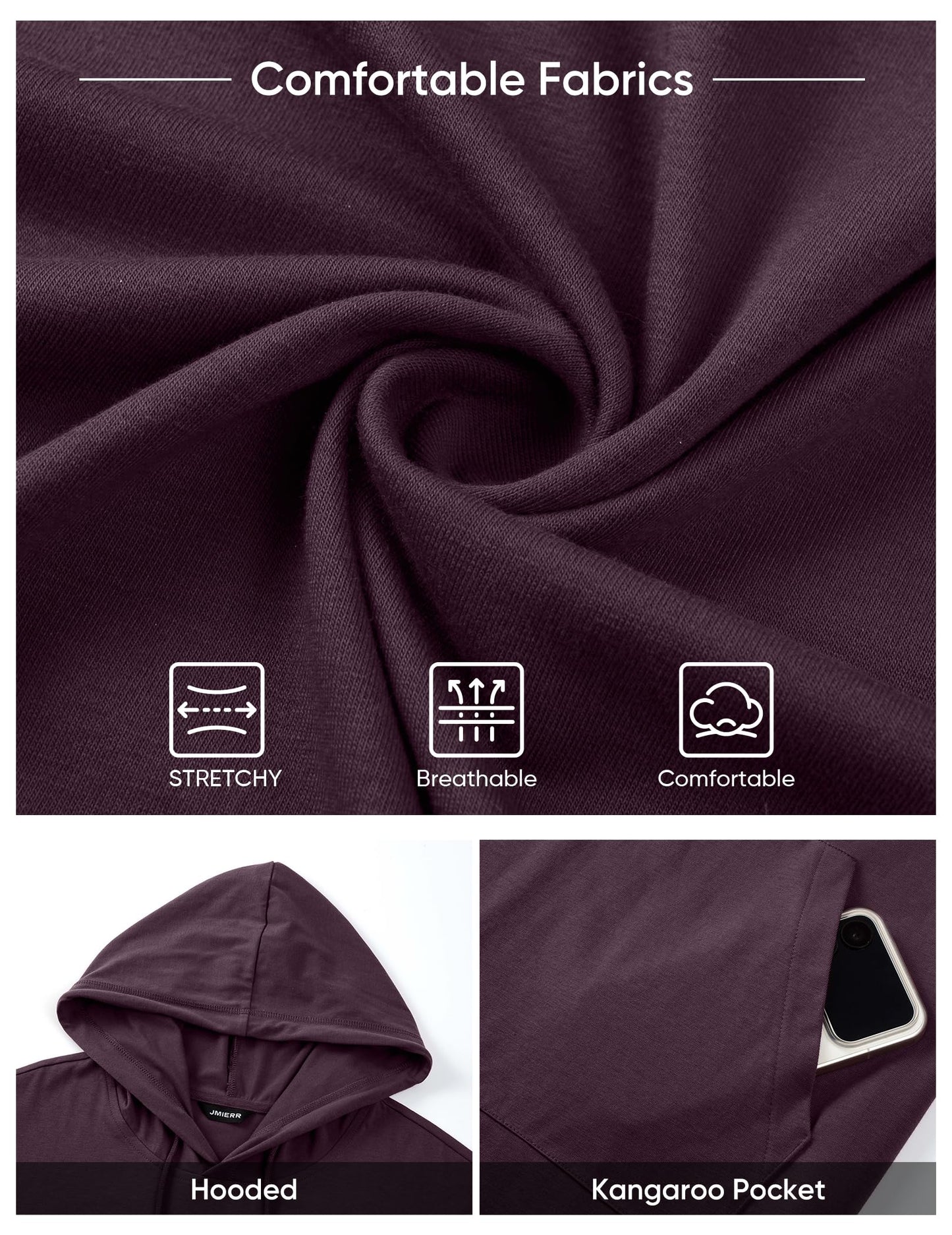 JMIERR Mens Short Sleeve Hoodie Cotton Hooded T-shirts Lightweight Solid Tops with Pocket