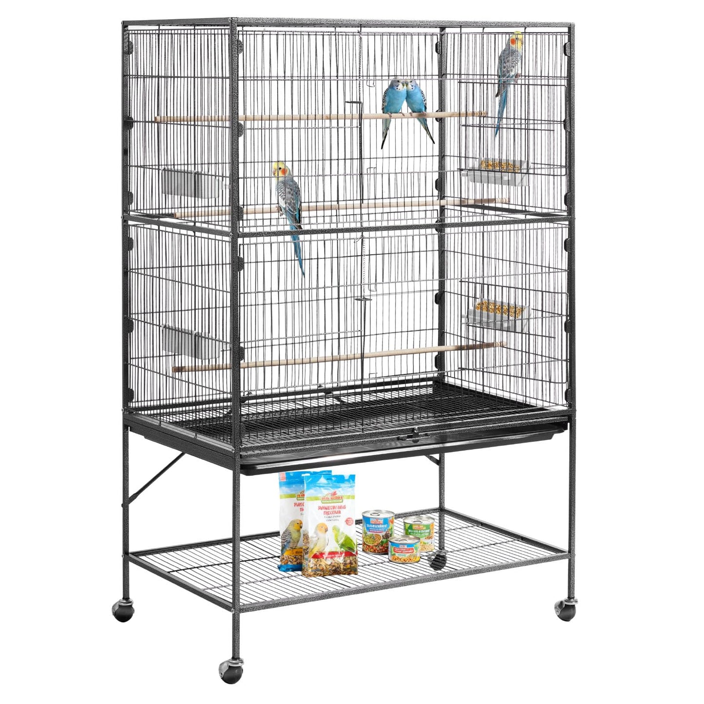 VEVOR Bird Cage, 24.6 x 16.7 x 53.9 inch, Flat Top, Wrought Iron Bird Flight Cage with Perches, Slide-Out Tray and Plastic Feeders, Casters, for Parrot, Blue Tit, Cockatiel, Canary, Budgerigar, Conure