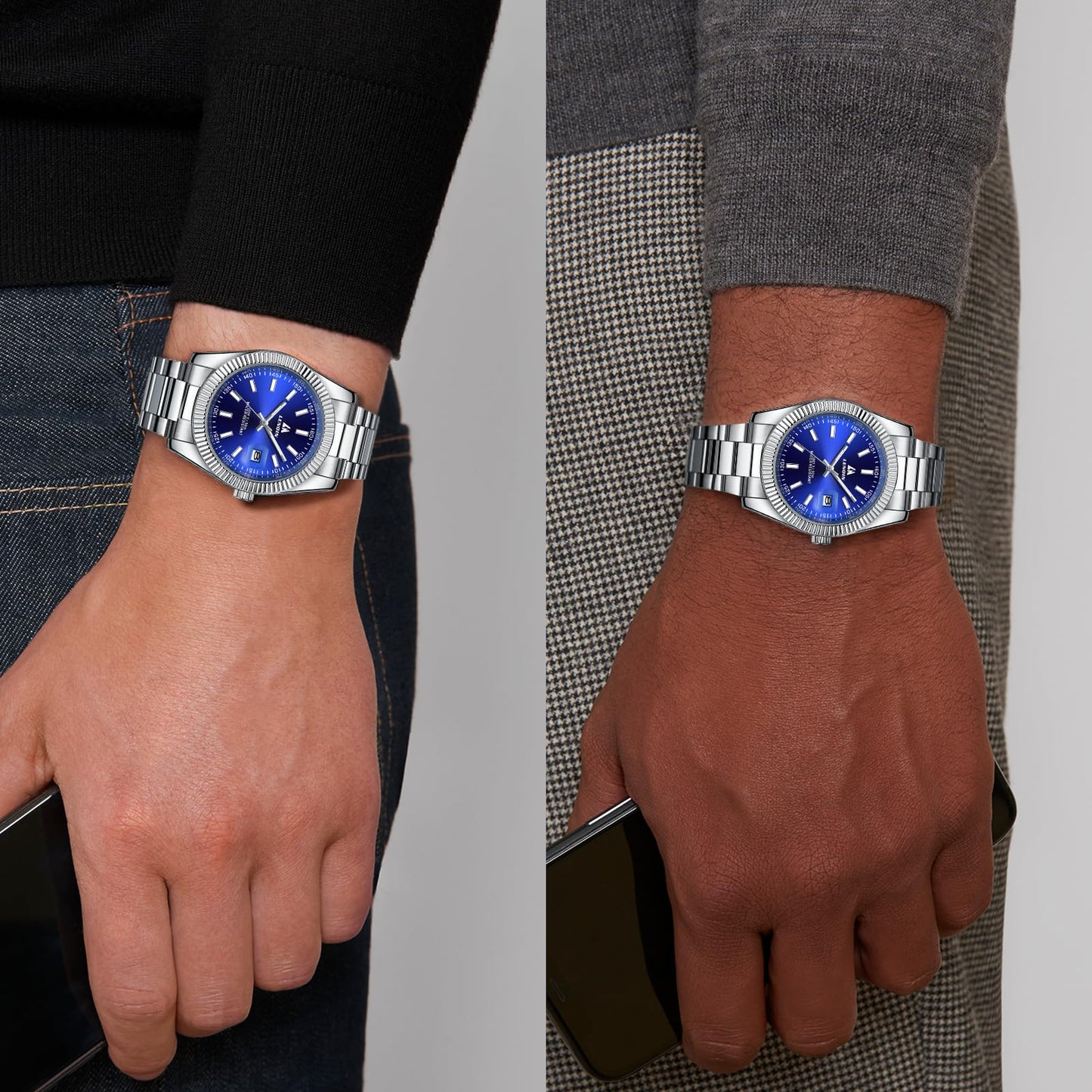 LN LENQIN Mens Watches Waterproof Stainless Steel Watch for Men Analog Quartz Fashion Business Designer Wristwatch