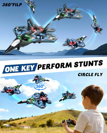 JoyRapt Form RC Plane Drones for Kids, Remote Control Airplane, Aircrafts for Boys and Girls, Jet Helicopter Drones with LED Lights 360° Flip, 4 Rechargeable Batteries (Two Pack)