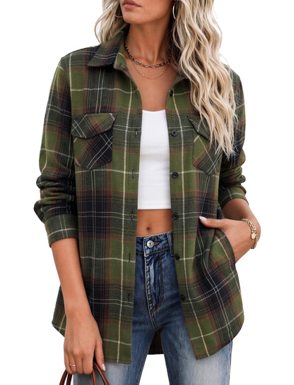 Zeagoo Flannel Shirt Women Plaid Button Down Shackets Long Sleeve Fall Tops | Cotton Brushed Flannel Shirts Lightweight Loose Fit Blouse Business Casual Office Outfits 2026 Fashion Summer Western Clothes