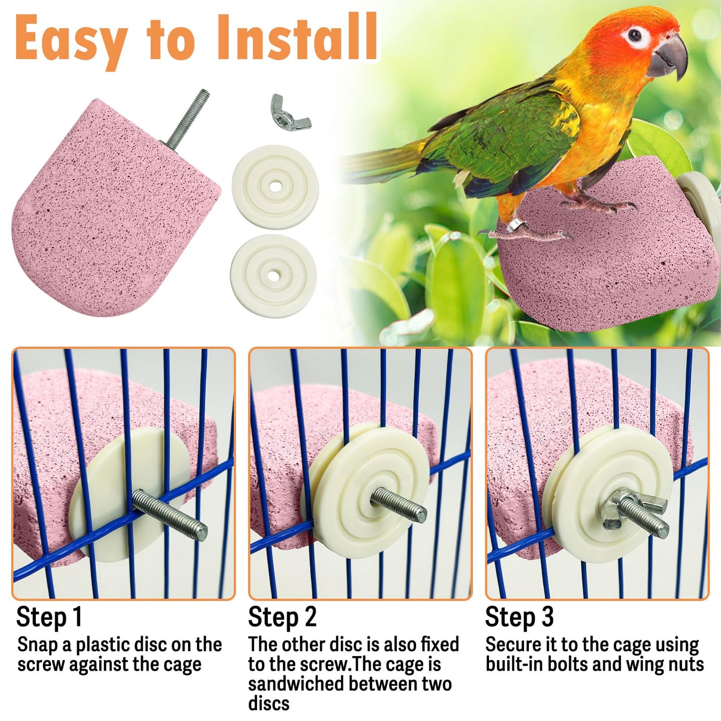 PINVNBY 4 PCS Bird Perch Stands Parrot Calcium Perch Beak Grinding Stone Foot Claws Trimmer Parakeet Platform Parrot Chewing Toys for Small Medium Cockatiel Conure Lovebird Finch