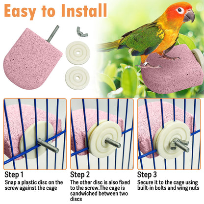 PINVNBY 4 PCS Bird Perch Stands Parrot Calcium Perch Beak Grinding Stone Foot Claws Trimmer Parakeet Platform Parrot Chewing Toys for Small Medium Cockatiel Conure Lovebird Finch