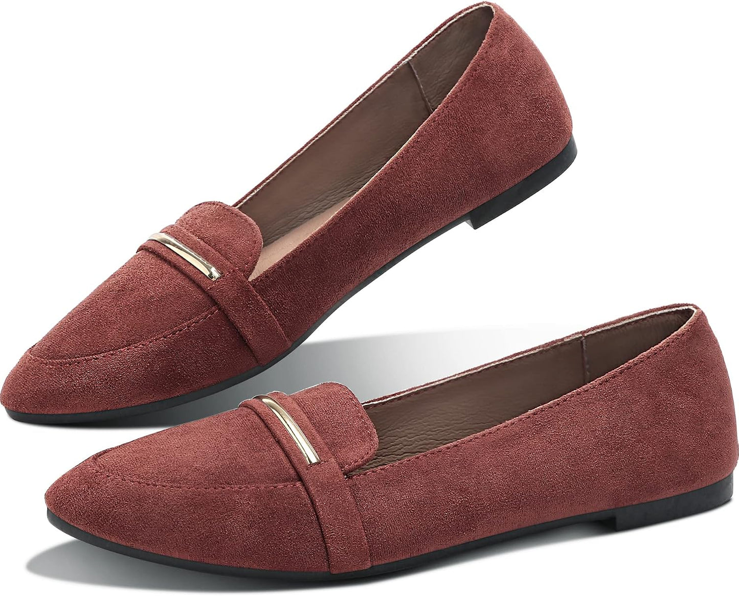 Obtaom Women's Pointy Toe Loafer Flat Comfortable Faux Suede Work Shoes,Cute Penny Loafer Slip On Ballet Flat