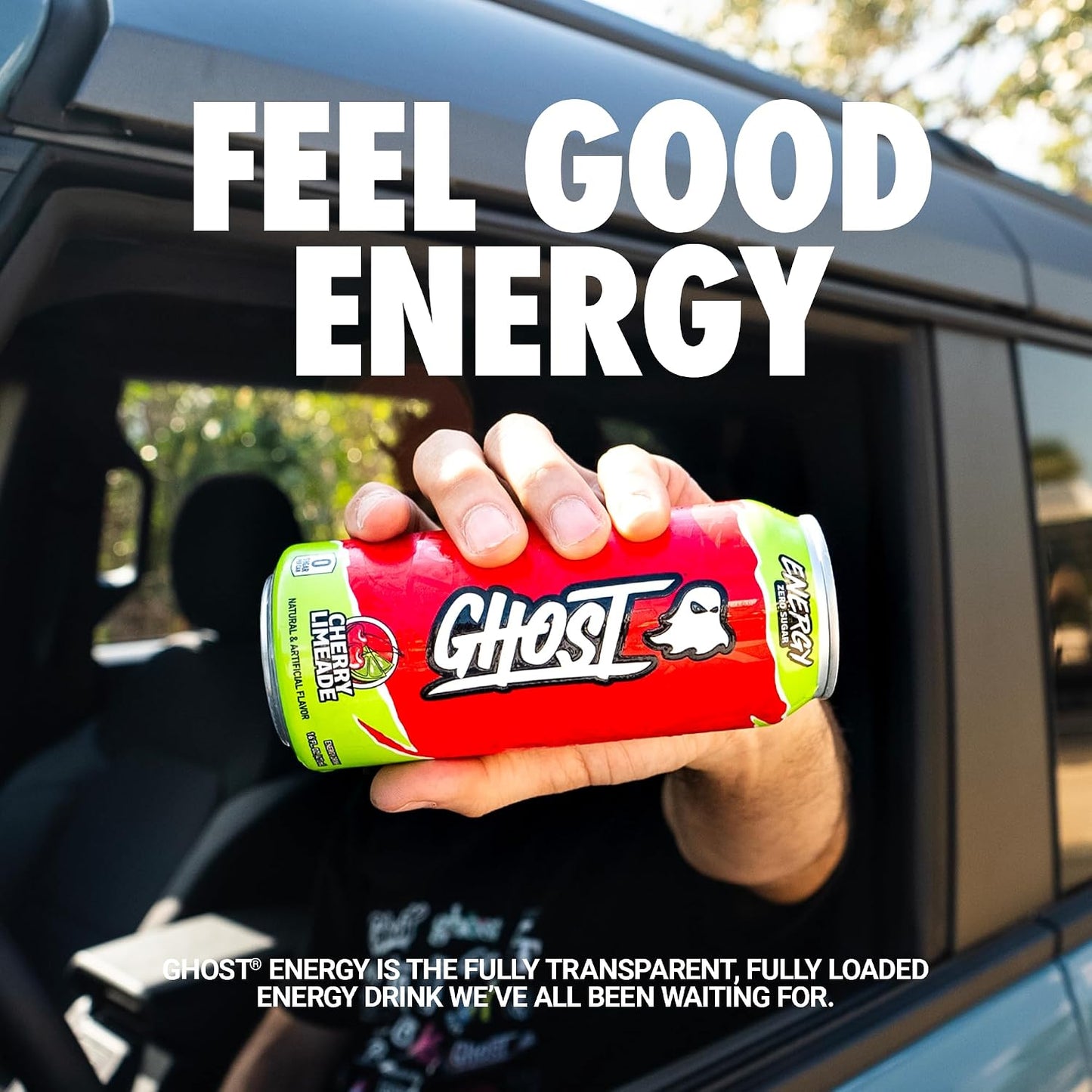 GHOST Energy Drink, Zero Sugars, 12-Pack, Cherry Limeade, 16oz | Energy & Focus Pre Workout Drink, No Artificial Colors, Gluten-Free, Vegan - 200MG Natural Caffeine, L-Carnitine, Taurine