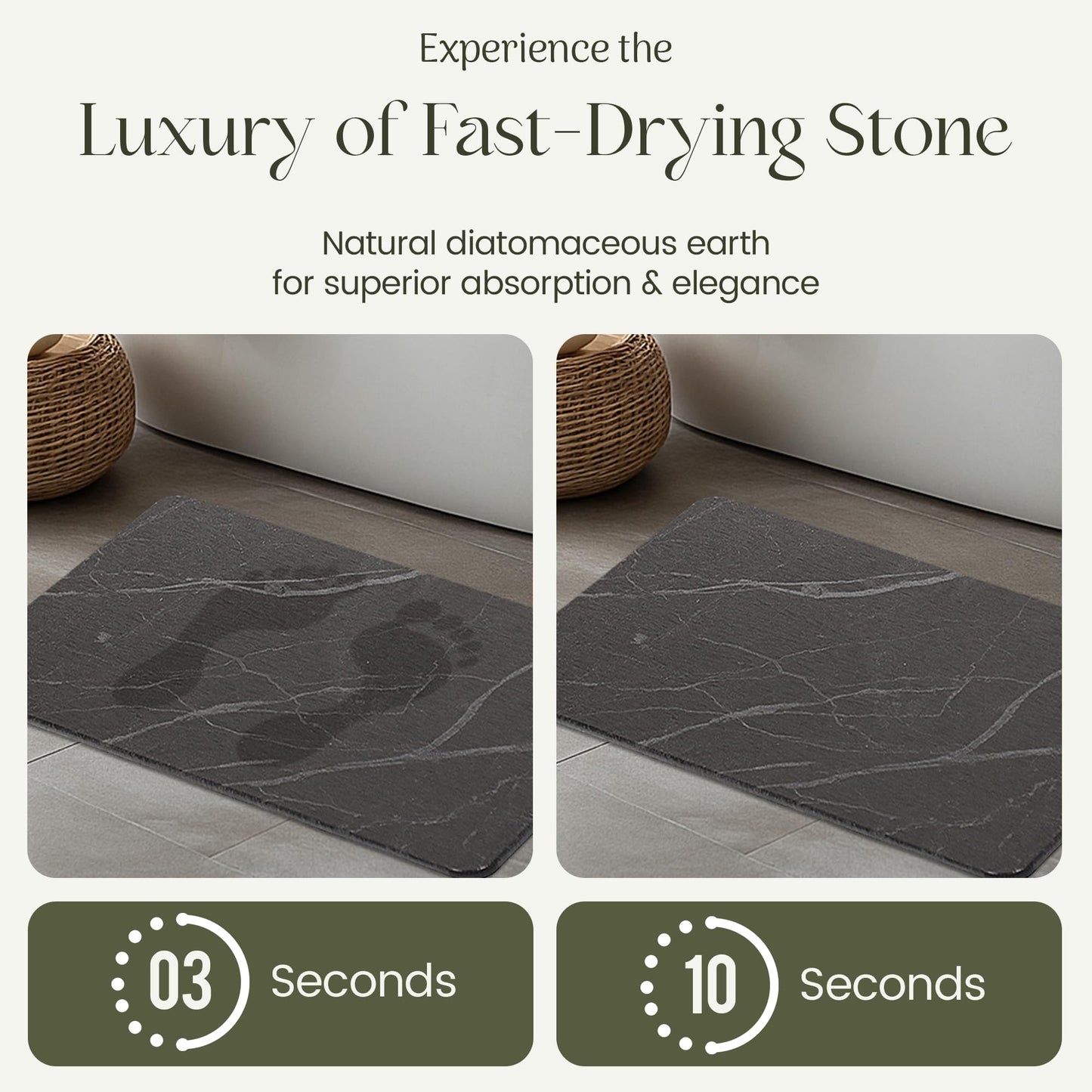 Quick Dry Shower Stone Bath Mat, Super Absorbent & Non-Slip 24 x 16 Inch Diatomaceous Earth Mat, Durable & Easy to Clean Diatomite Bath Mat for Bathroom Floor/Kitchen (River Silt)
