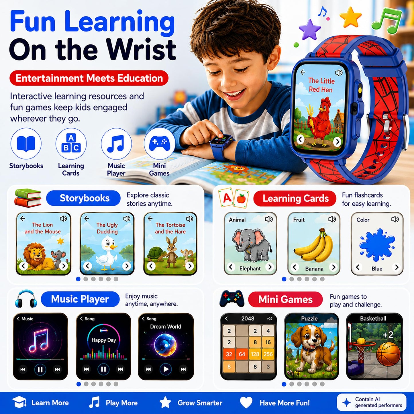 Smart Watch for Kids Boys Age 5-12, Ai Functions Games HD Touch Screen Watches with Video Camera Music Player Pedometer Heart Rate Sleep Tracker Christmas Birthday Gifts for Boys (Camouflage, 1.85")