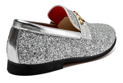 Men Loafer Metallic Textured Slip-on Glitter Sequins Fashion Wedding Dress Shoes Golden