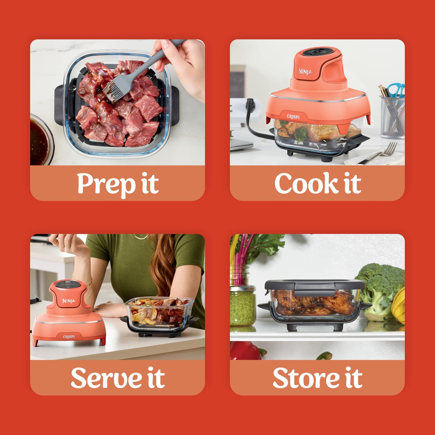 Ninja Crispi 4 in 1 Glass Air Fryer, 450°F, Non Toxic, 4QT and 6 Cup Containers with Lids, Dishwasher Safe, Cyberspace Gray, 1 Count, FN101GY