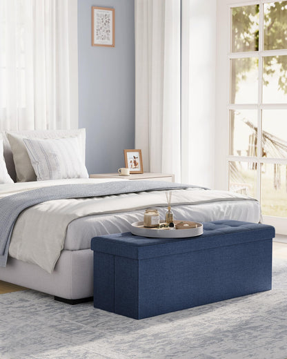 SONGMICS MAZIE Collection - 30 Inches Folding Storage Ottoman Bench, Ottoman Foot Rest, End of Bed Bench, Storage Chest, Load 660 lb, for Living Room, Bedroom, Entryway, Dark Gray ULSF47K