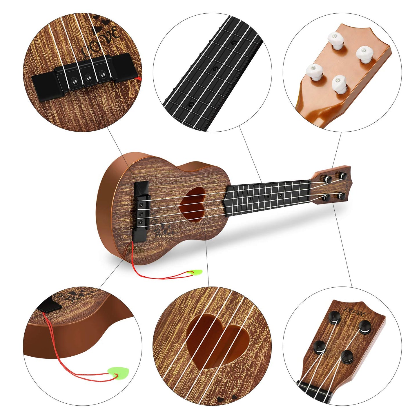 YEZI Classical Ukulele for Kids, Mini Toddler Guitar Toy with Pick, Educational Musical Instrument for Preschool Boys Girls, Early Learning Music Toy for Ages 3 4 5 6+ Years Old, Brown