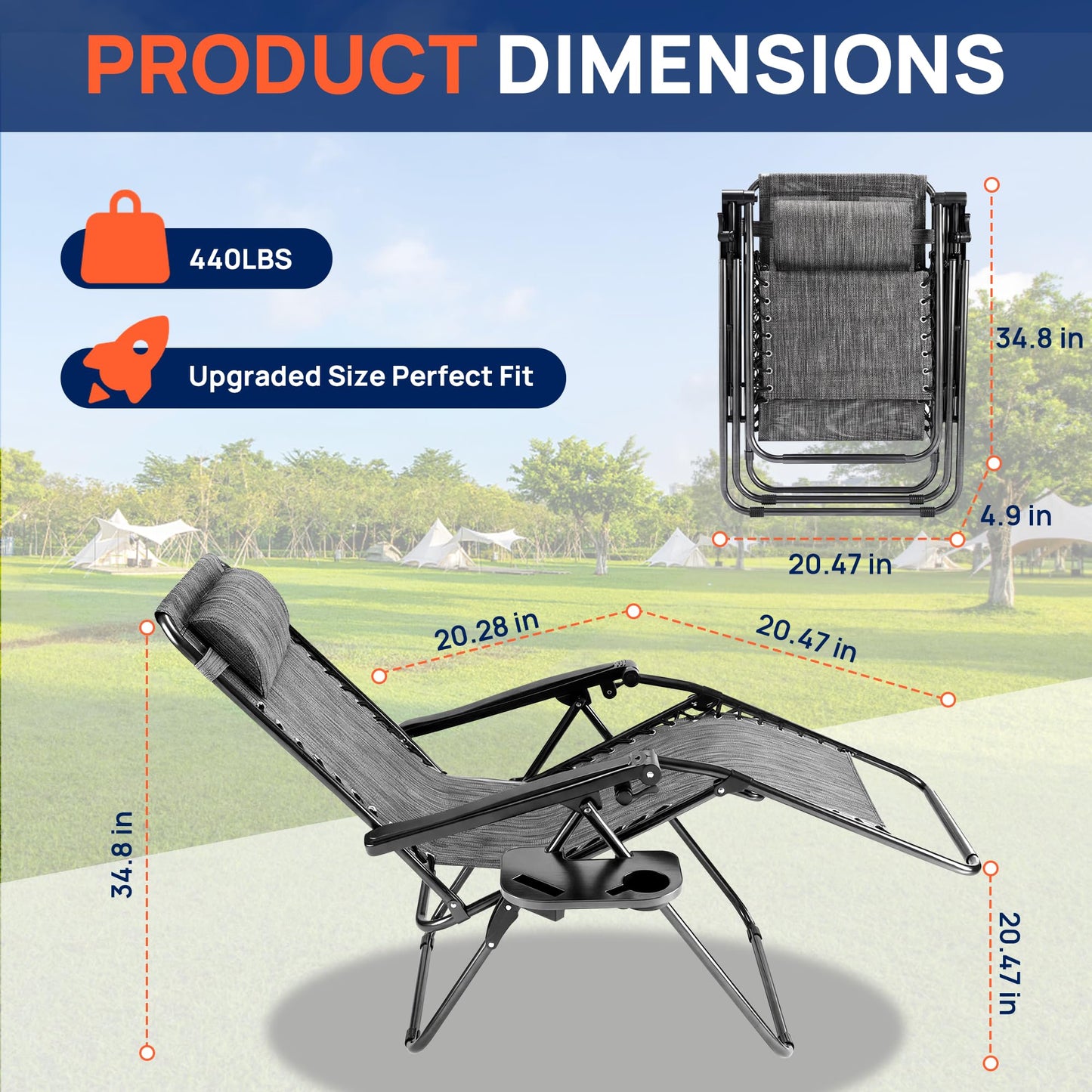 Alpen Zero Gravity Lounge Chair Set of 2, Patio Chair Folding Lounge Chairs for Outside, Portable Camping Chairs with Pillow and Cup Holder, Outdoor Recliner for Beach Outdoor Camping, Black